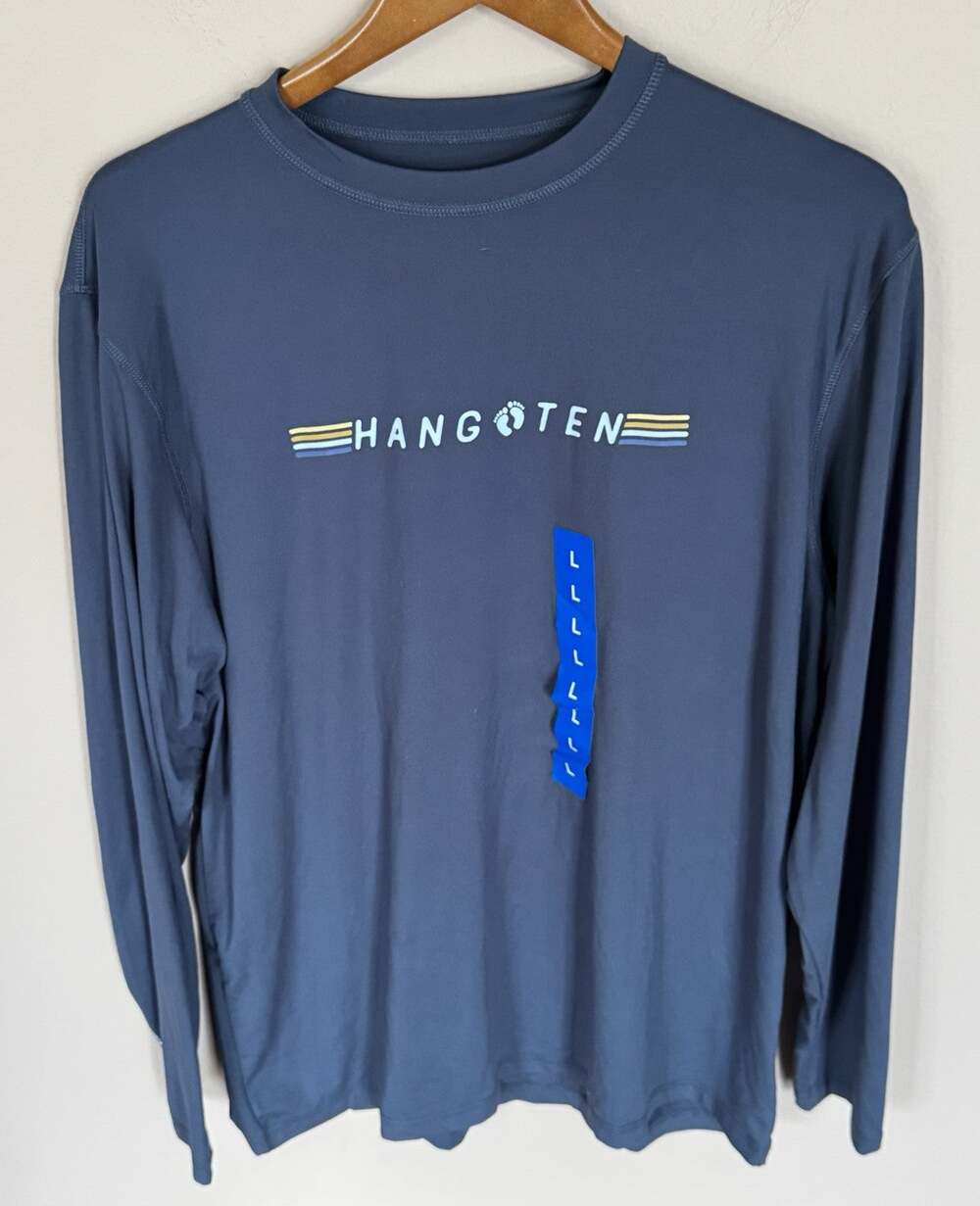 Hang Ten Blue Long Sleeve Shirt UV Protection UPF 50+ Men's Size L NWT